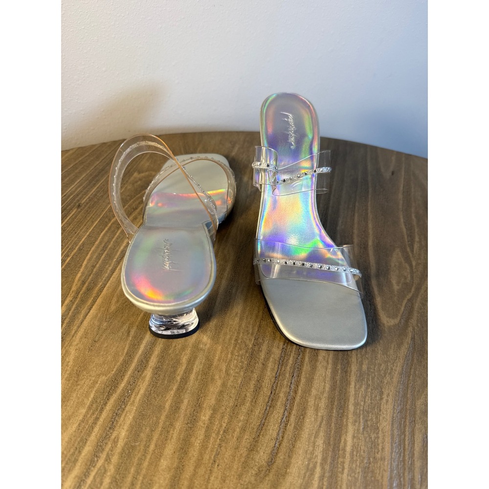 Jacqueline Ferrar Lucinda Sandals Womens 7 Silver New Holographic Rhinestone Y2K